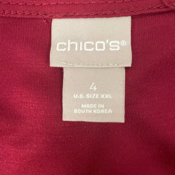 Chico’s Cranberry Burgundy Top T-Shirt 4 ( XXL ) V-Neck Asymmetrical Side Tie - Picture 13 of 13